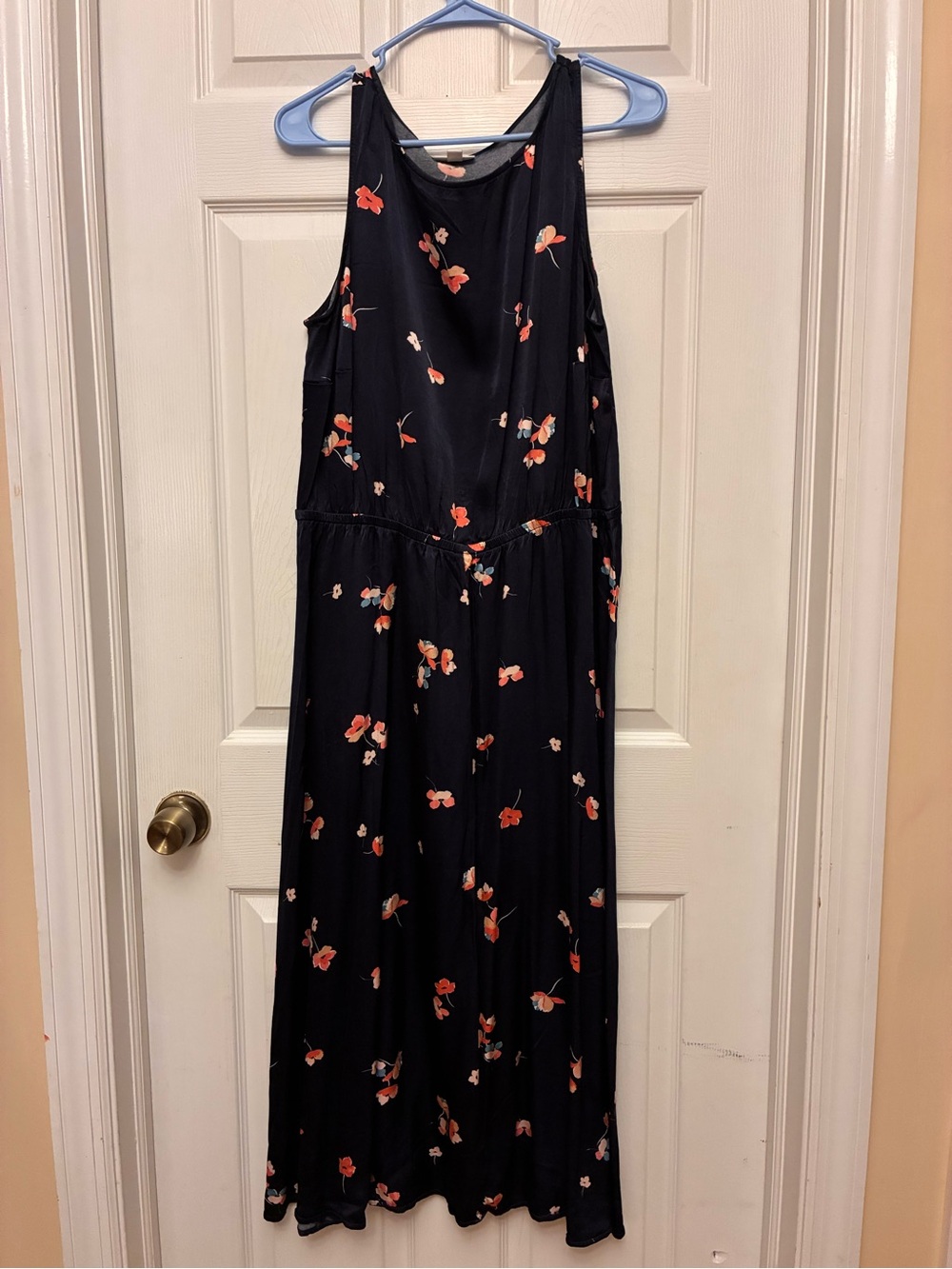 J. Jill Navy Floral Silky Sleeveless Maxi Dress - Women's